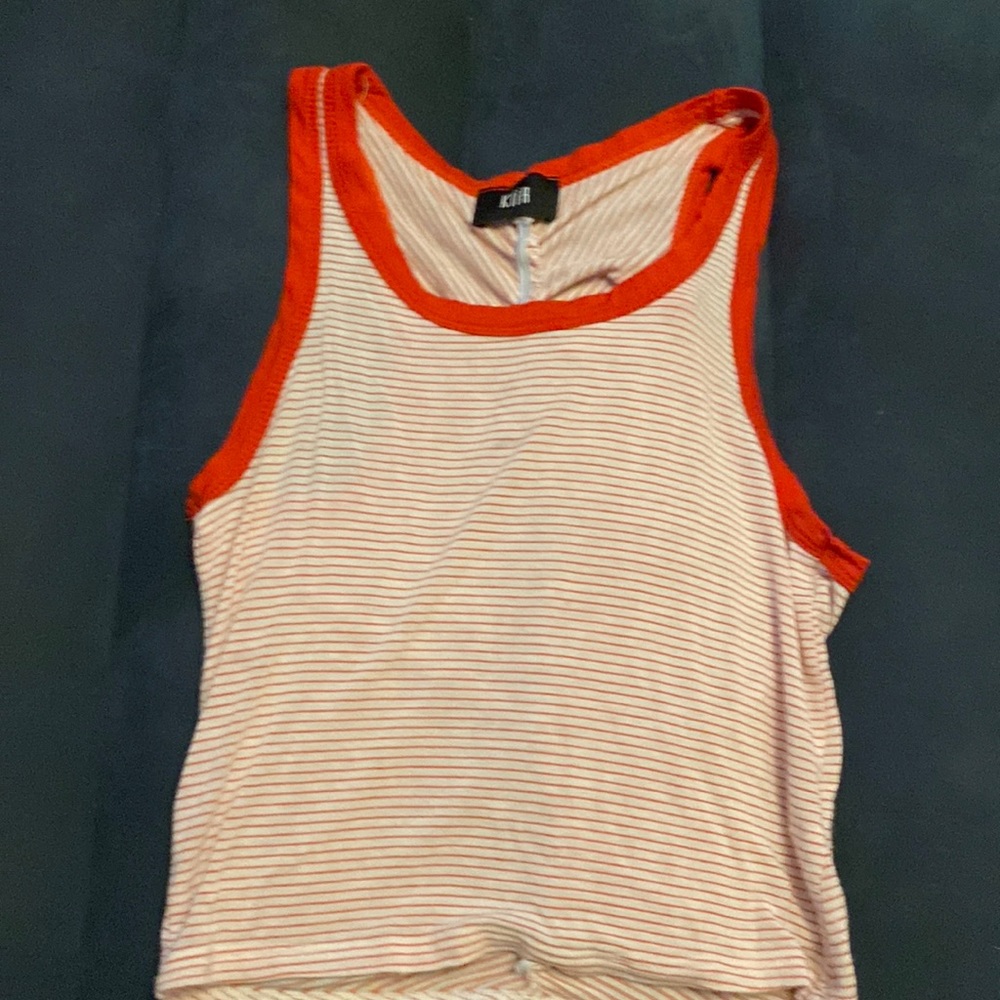 Red and white striped tank, cropped. Size Small